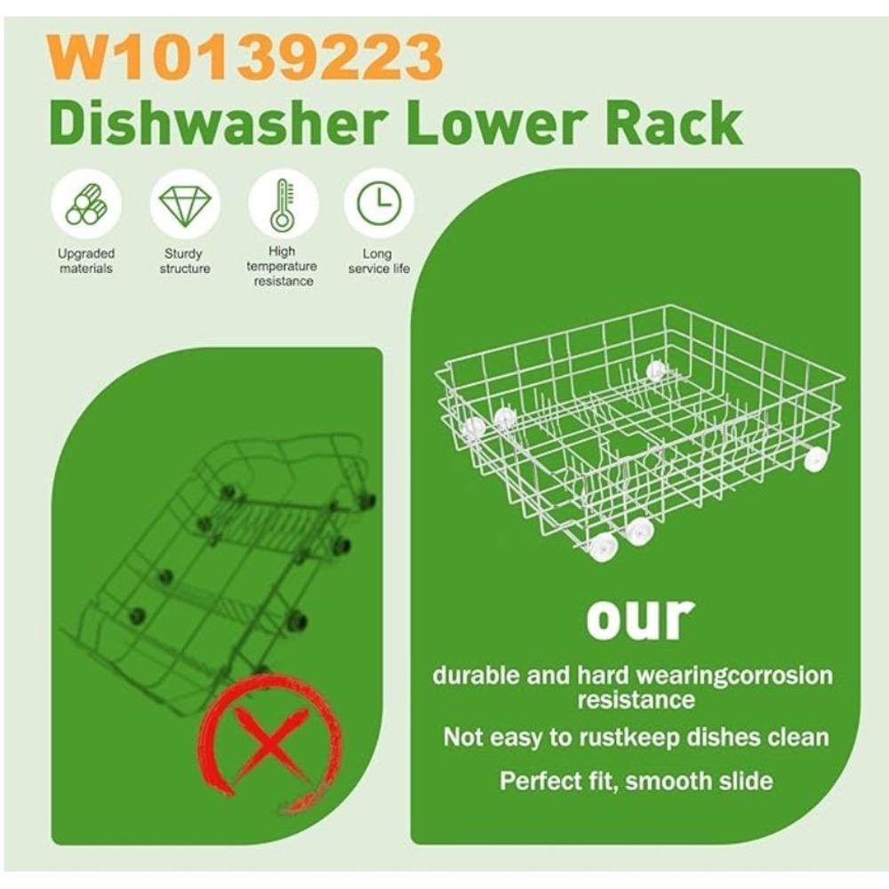 W10139223 Dishwasher Lower Rack 304 Stainless Steel 6 Wheels for 23" Dishwasher - Picture 5 of 13